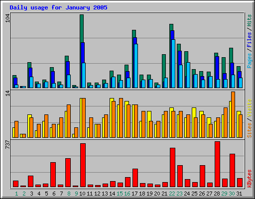 Daily usage for January 2005